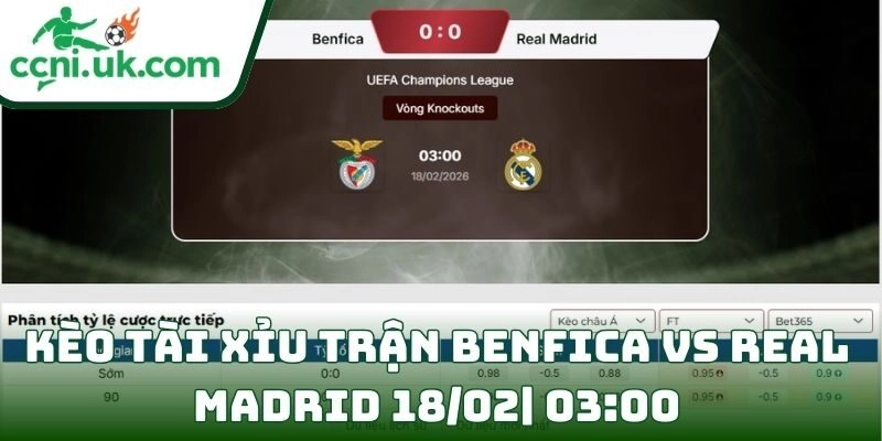 Kèo tài xỉu trận Benfica Vs Real Madrid (18/02| 03:00, Champions League)