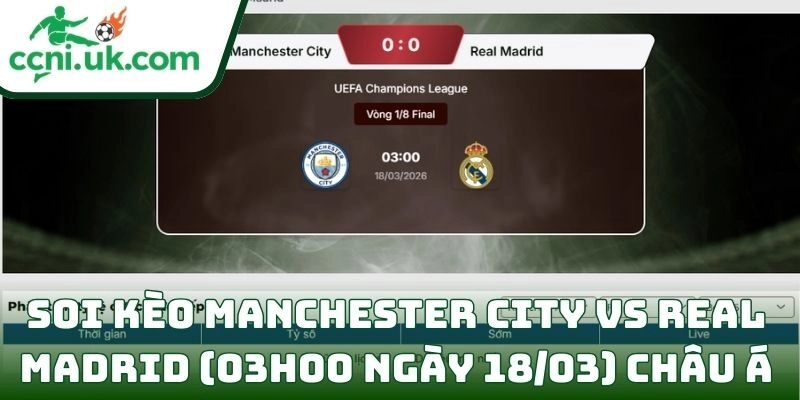 Soi kèo Manchester City vs Real Madrid (03h00 ngày 18/03) châu Á
